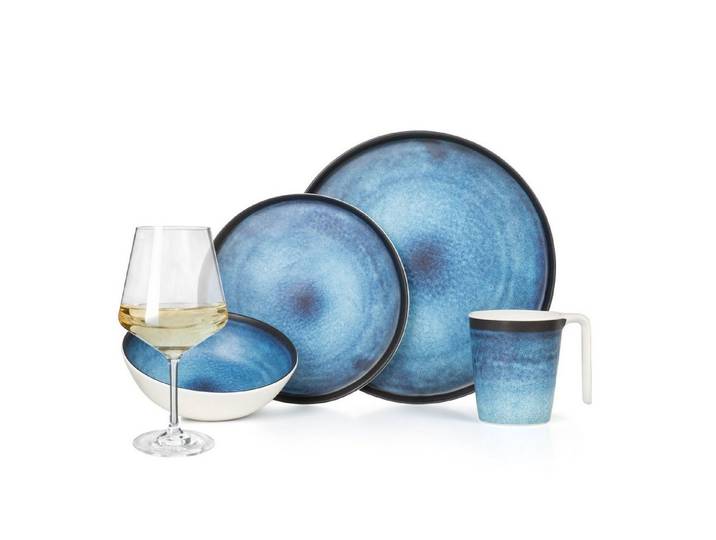 Moritz Geschirr-Set Camping Geschirr Deep Ocean + Milano Weißweingläsern