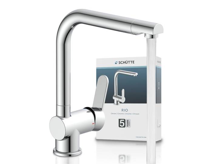 Spültischarmatur SCHÜTTE RIO Schütte , grau (chrom), B:5,7cm H:29,8cm T:26cm, Edelstahl, Kunststoff, Metall, Armaturen, Spültischarmatur, Küchenarmatur, rund, Cold-Start, 360 schwenkbar, Marken-Mischdüse