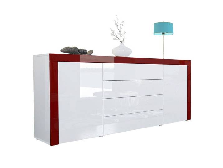 SIDEBOARD La Paz Weiß Hochglanz / Bordeaux Hochglanz