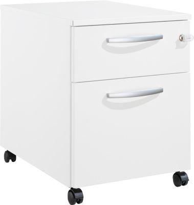 Schäfer Shop Pure Rollcontainer 36, Stahlkorpus, 2 Schubladen, extra hohes Stauraumfach, runde Metallgriffe, abschließbar, weiß