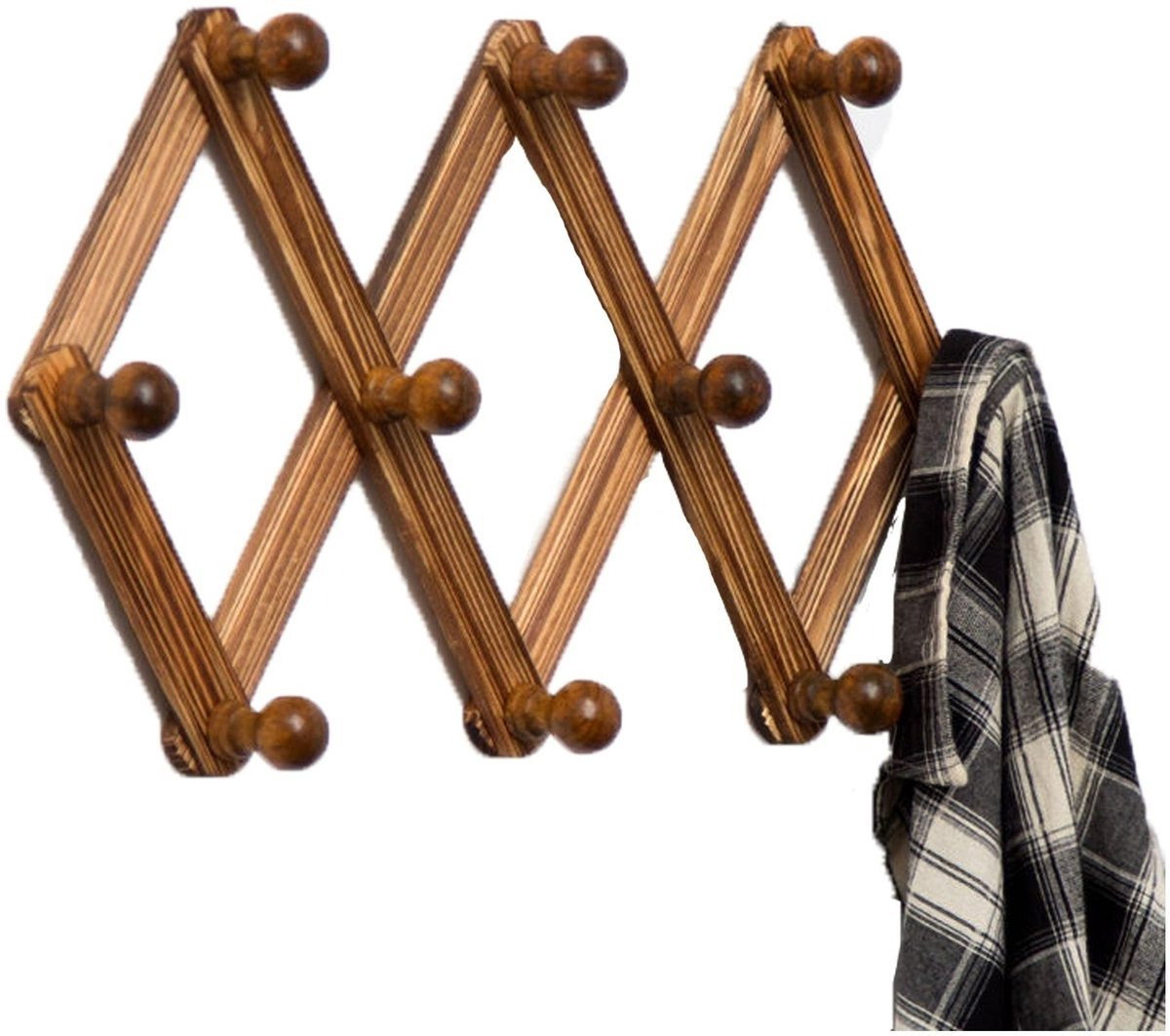 Massief houten wandkapstok met 10 haken voor de gang
