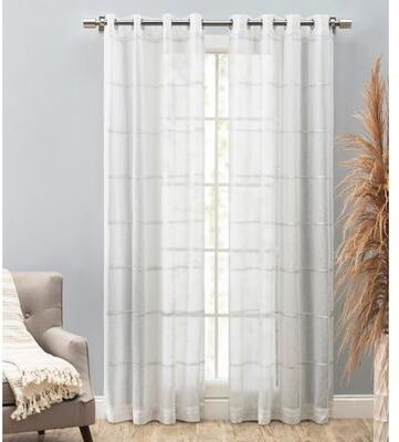 Ricardo Trading Horizon Stripe Premium Sheer Textured Semi-Sheer Grommet Curtain Panel