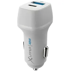 Xlayer KfZ-Ladegerät USB-C / USB-A weiß, 3.3x6.4x3.3 cm