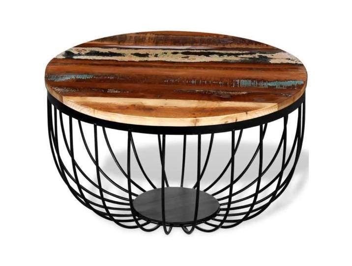 Table basse contemporaine scandinave en bois de récupération massif - OVONNI - Rond - Laqué