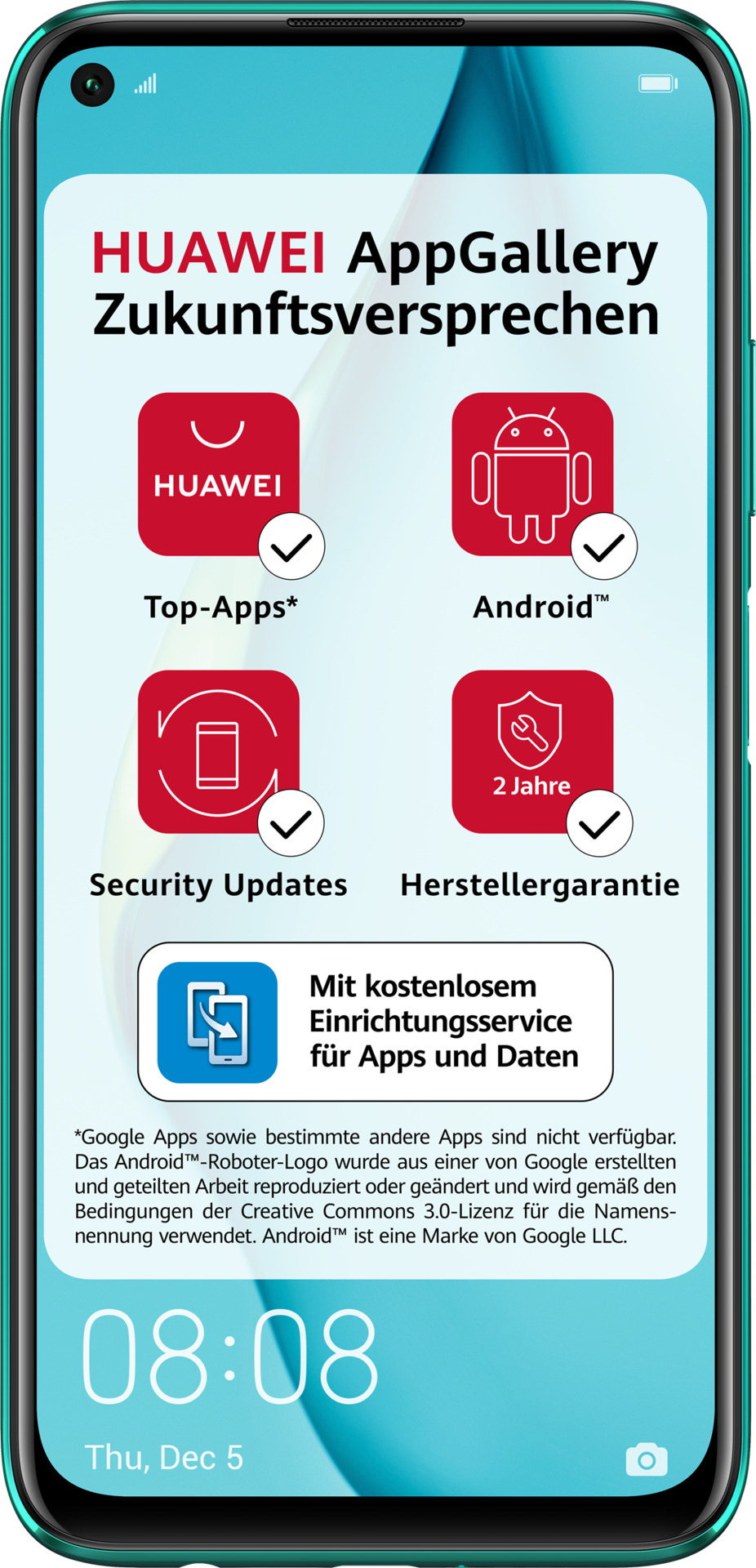 Huawei Smartphone P40 Lite 16,3cm (6,4 Zoll), 6GB RAM, 128GB Speicher, 48MP Kamera, Farbe: Grün