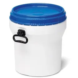 Weithalsfass, aus Kunststoff, 30 l, weiß / blau, nestbar, mit UN-Zulassung, mit Deckel
