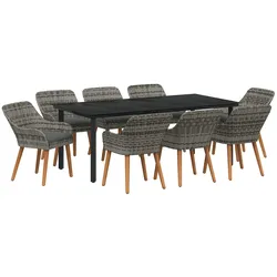 vidaXL 9-teiliges Garten-Esstisch-Set Grau Poly-Rattan