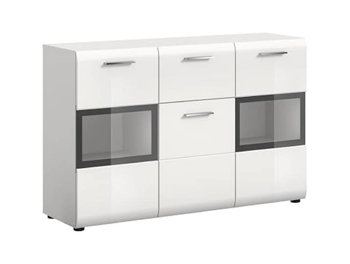 xonox.home – Sideboard Ice 125x81x37 cm in weiß Hochglanz und weiß – Modernes Möbelstück mit Stauraum – stilvoll, geradlinig & vielseitig kombinierbar