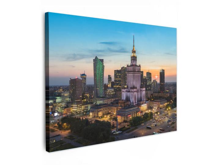 MuchoWow Leinwandbild - Polen - Sonne - Warschau - 80x60 - Malerei, Blau, Textil, Kiefer, Abstrakt, Rechteckig, 80x60 cm, gerahmt, Bilder & Rahmen, Bilder, Wandbilder