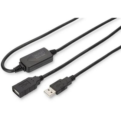 Digitus USB-Kabel USB 2.0 USB-A Buchse, USB-A Stecker 15.00 m Schwarz mit USB, mit Verlängerungskabel DA-73101