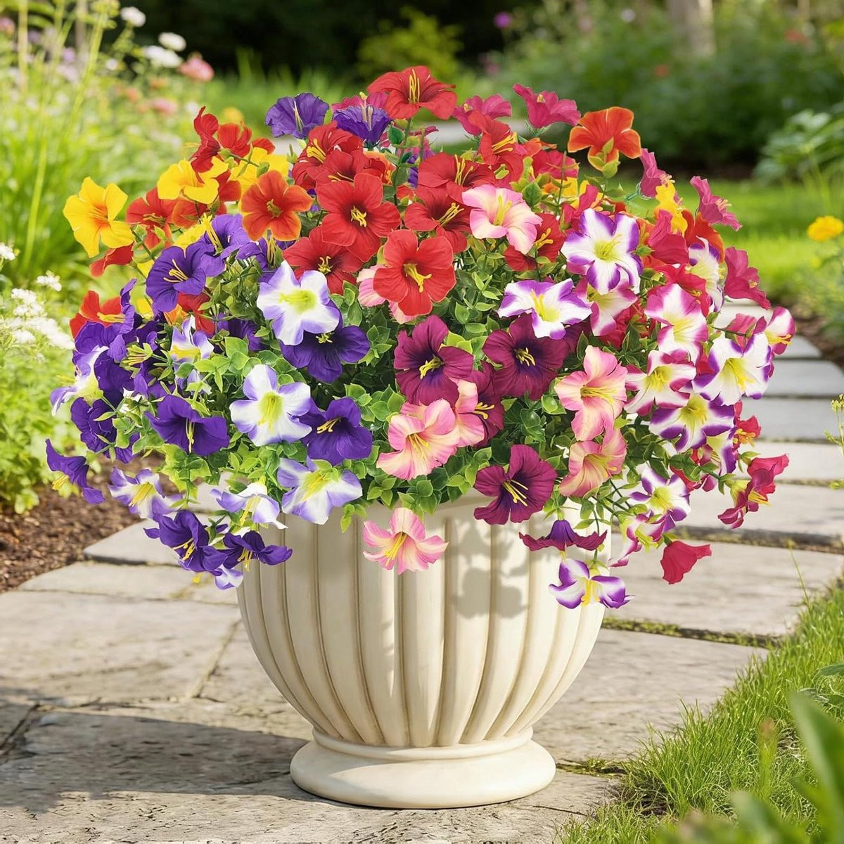 Set van 8 weerbestendige kunstbloemen voor buiten decoratie in multicolor