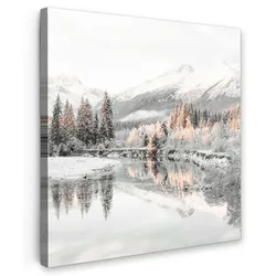 LEINWANDBILD Natur - Winter - Bäume - Berge - Schnee Wandbild Wohnzimmer 50x50 cm
