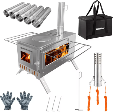 Inspire Curations Portable Hot Tent Wood Stove With Chimney Pipes For Outdoor Cooking & Heating Portable Hot Tent Wood Stove With Chimney Pipes For Outdoor Cooking & Heating