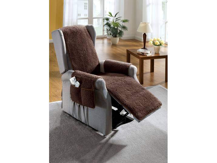 Naturnahe Wohnaccessoires aus Schafschurwolle, Dunkelbraun, TV-Sesselschoner mit Armlehnenschoner
