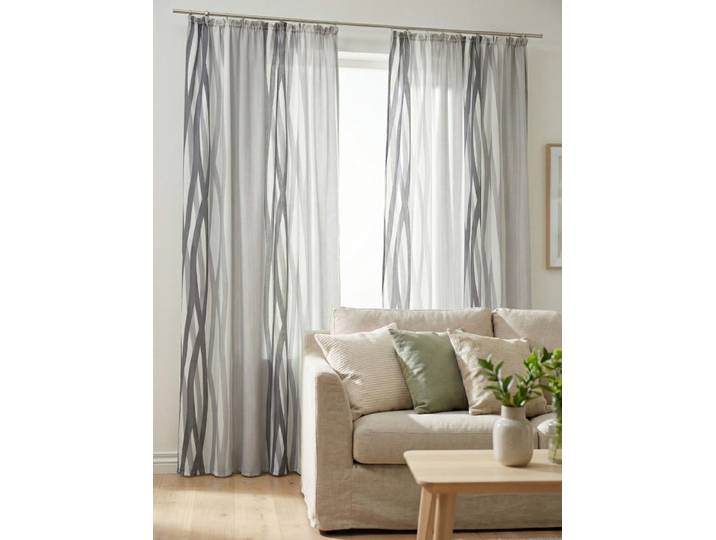 Vorhang WIRTH Brooklyn Gr. 1, grau, B:145cm H:150cm, Polyester, Gardinen, Vorhang