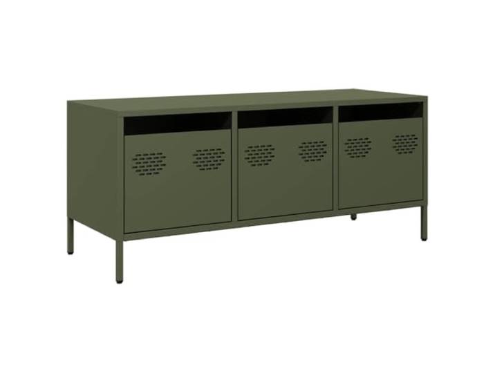 Roanoer TV-Schrank Olivgrün 101,5x39x43,5 cm Kaltgewalzter Stahl Industrie-Lowboard für Wohnzimmer und Schlafzimmer: 3 Schubladen bieten Stauraum, verstellbare Füße sichern Stabilität.