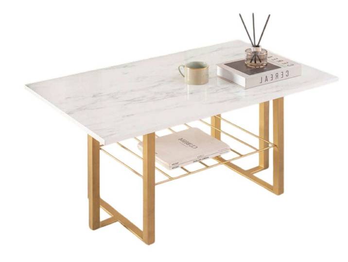 Xlmoebel Couchtisch Eleganter Tisch in Marmor-Optik mit stabiler Metallbasis in Weiß (Packung, Couchtisch Marmor-Optik), Made in Europa