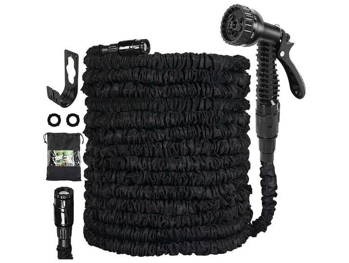 Gartenschlauch Flexibel 30 m mit 7 Funktionen Schwarz, Kunststoff, 18 cm, Gartenzubehör, Gartenpflege, Bewässerung
