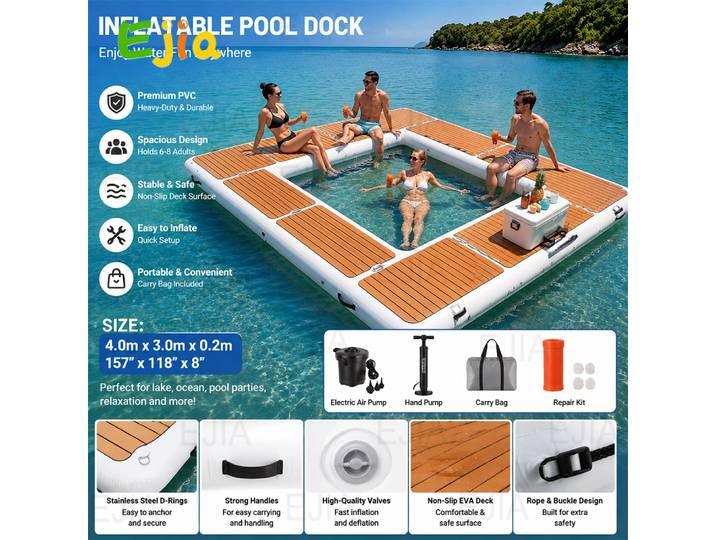 Plate-forme S6 flottante gonflable avec surface oligcoordonnante, adaptée à la piscine, à la plage et à l'océan, en stock, 13x10 pieds