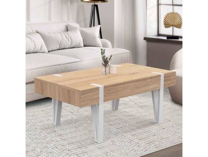 IDMARKET Table basse 1 tiroir AUSTRIA bois pied épingle blanc