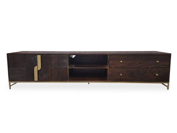 TV Board 220cm 'Marvello' Mango mahagoni & Metall goldfarbig hängend oder stehend