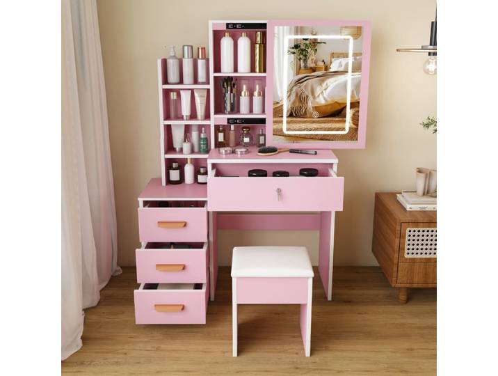 Coiffeuse avec miroir éclairé - Miroir avec éclairage LED réglable