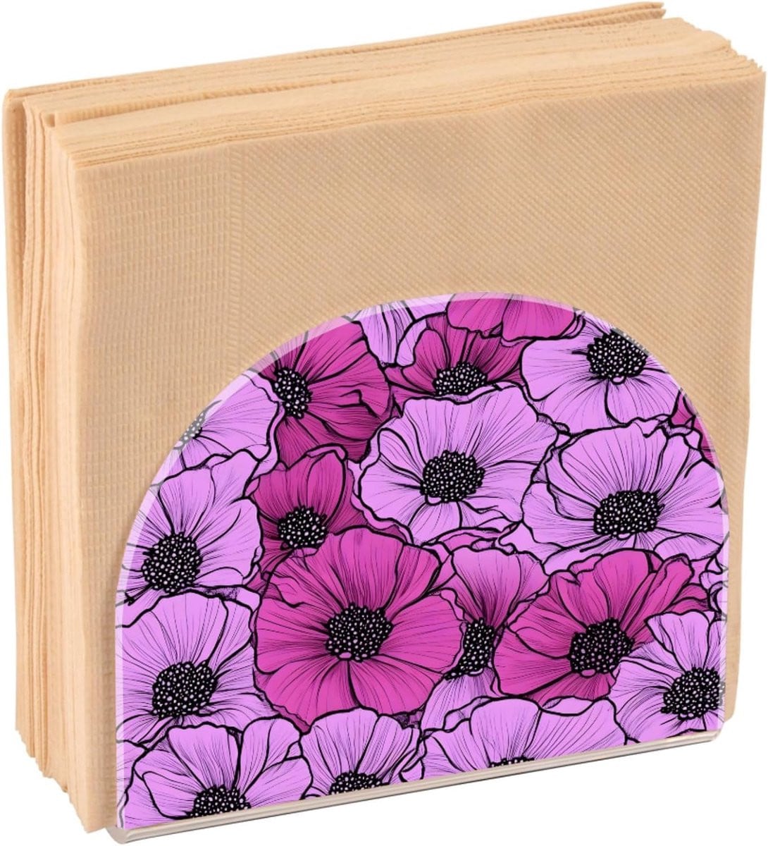Servethouder Acryl Papieren Dispenser met Paars Bloem Design - U-vormig - 105 x 125 cm