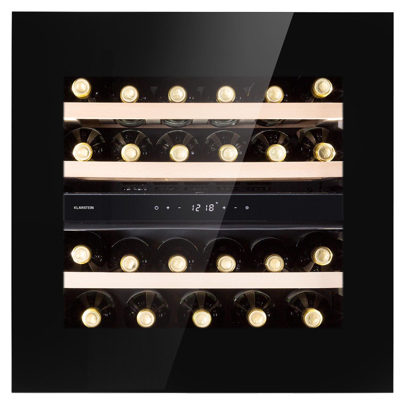 Klarstein Weinkühlschrank Freistehend, Kleiner Getränkekühlschrank Schmal, 2 Zonen Weinkühlschrank mit Glastür, Indoor/Outdoor Beersafe, Kühlschrank Klein mit LED-Lichter, 5-20°C, 25 Flaschen