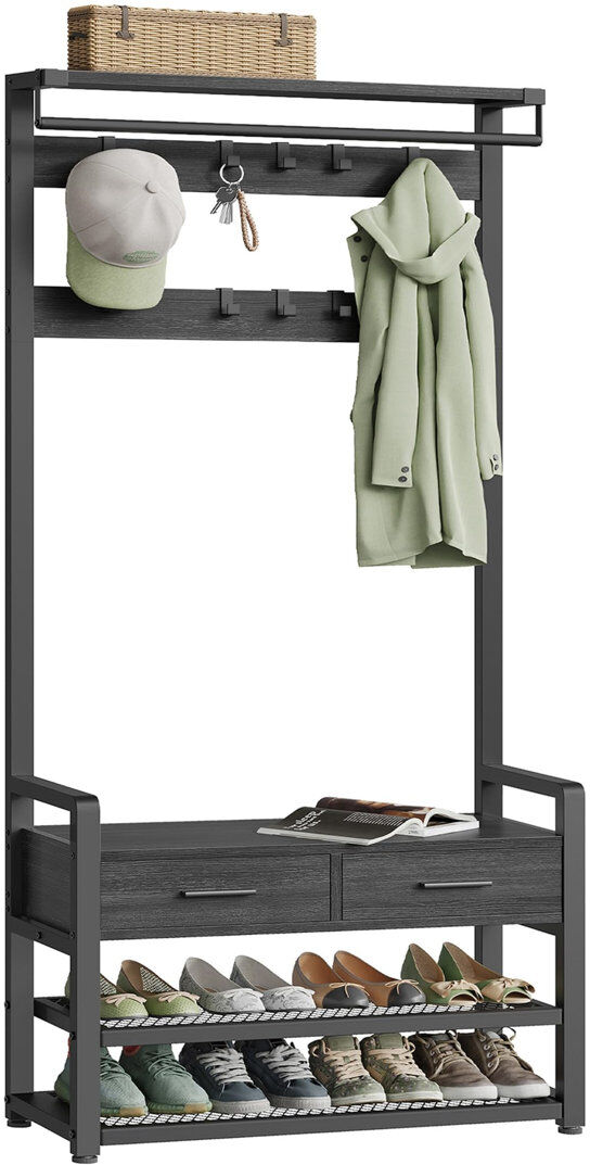 Rio Azuri Hall Tree 80cm Wide Black 182cm H X 80cm W X 30cm D