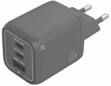 Wefix Carregador  Pro GaN 65W 2x USB‑C + 1x USB‑A - Cinzento