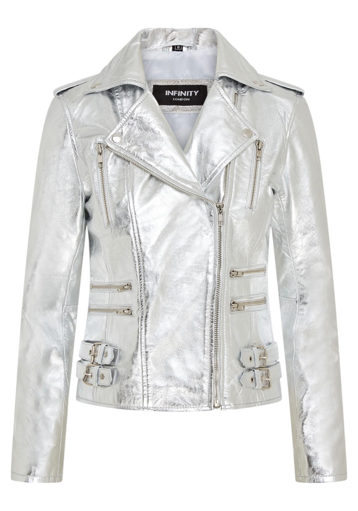 Infinity Leather Brando Bikerjacke aus Leder, Damenmodell Loddon - Silber