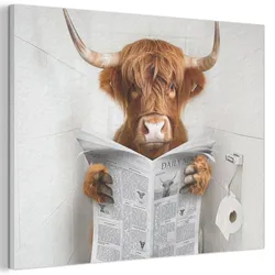 AKUSTIKBILD Schottischer Highlander - Tier - Zeitung - Toilette Wandbild Wohnzimmer 100x70 cm