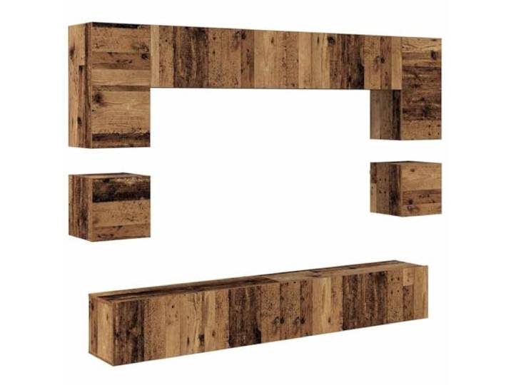 Favemtsl 8-tlg TV-Schrank Set Wandmontiert Hängend Lowboard Altholz-Optik Acht modulare Hängeelemente für Wohnzimmer und Gästezimmer schaffen flexible Ablageflächen ganz ohne Bodenkontakt.