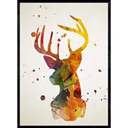 POSTER Hirsch Aquarell A4 Rahmenlos