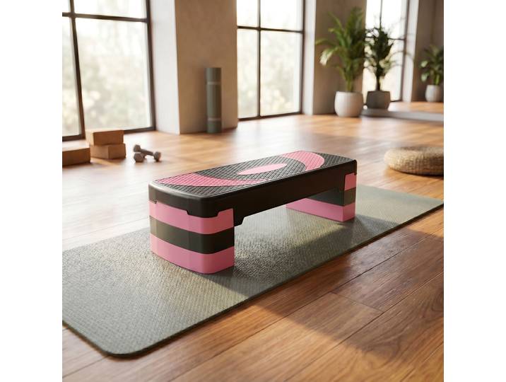 HOMCOM Stepper fitness aérobic hauteur réglable surface antidérapante 80 x 31 x 20 cm noir rose clair