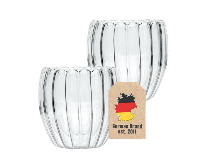 Intirilife Thermo Kaffee Glas 190ml (2-tlg.), Transparent, Glas, 0.19 L, doppelwandig, Glas, Gläser-Sets