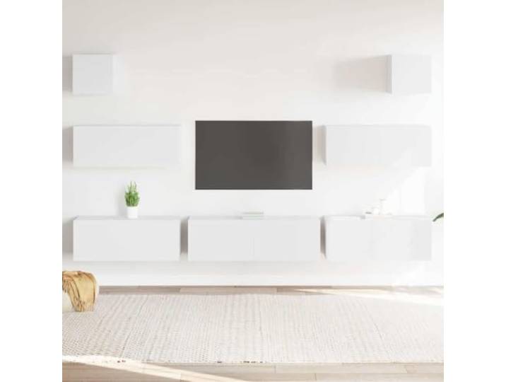 HEFZGDB 7-TLG. TV-Schrank-Set Weiß Holzwerkstoff mit Wandmontage und reichlich Stauraum für Wohnzimmer