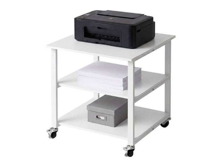Relaxdays Meuble pour imprimante à roulettes 3 niveaux H x l x P : 53 x 50 x 50 cm bureau blanc