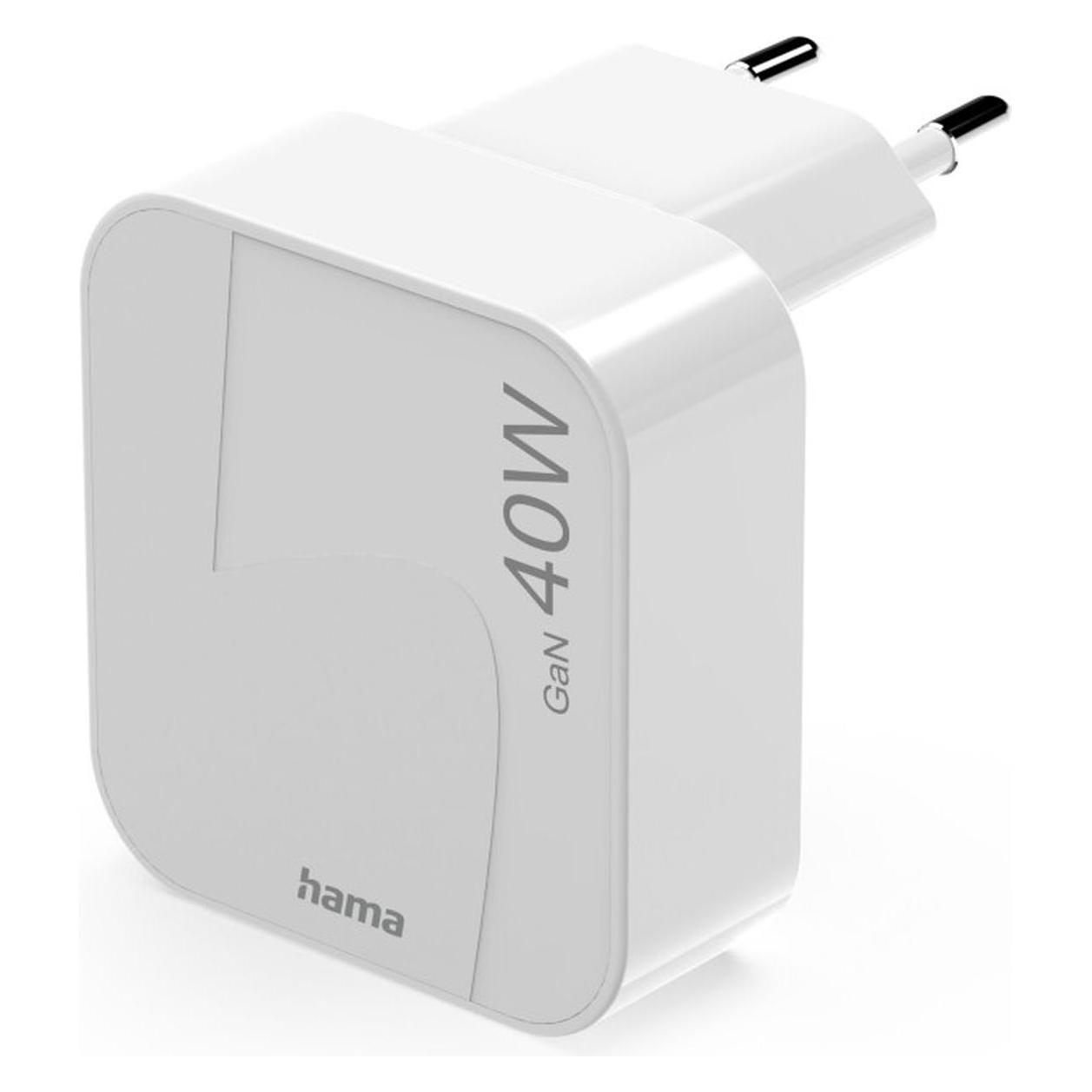 Hama Fast Charger Gan 2X USB-C Collapsible Mini-Charger PD 40 W White (40 W, 2 Ports) (00125148)