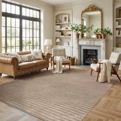 World Rug Gallery Horizontal Stripe Power Loomed Soft Shag High-Low Indoor Area Rug