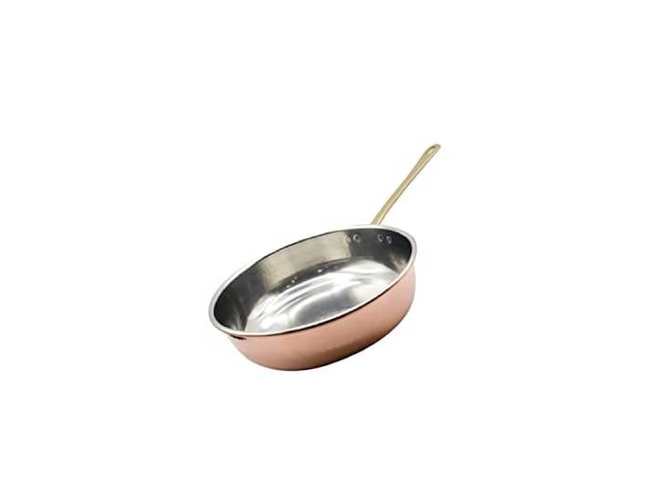 CREARTISTIC Bratpfanne aus reinem verzinntem Kupfer – 32 x 8 cm – 4,3 l – Dicke 1,2 mm – mit langem Messinggriff – Pasta-Sautierpfanne – Sautierpfanne – 100% Made in Italy – Handarbeit