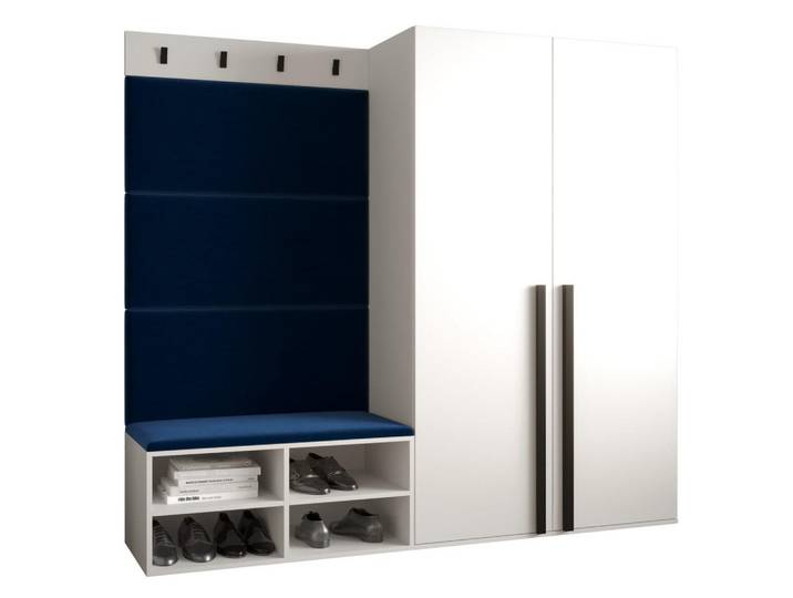 Möbel Kryspol Garderoben-Set 184/184/42, Weiß, Dunkelblau, Holz, Nachbildung, 6 Fächer, 184x184x42 cm, Garderobe, Garderoben-Sets & Garderoben-Serien, Garderoben-Sets