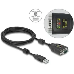 DeLOCK Adapter USB 2.0 Typ-A zu Seriell RS-232 D-Sub 9 Pin 2,5 kV Galvanische Isolation 2 m