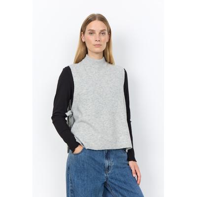 Pullunder SOYACONCEPT "SC-ORLEAN 16", Damen, Gr. M, grau (lt grau melange), Strick, Obermaterial: 74% Polyamid, 24% Polyester, 2% Elasthan, meliert, normal, Rundhals, Pullover Pullunder, Materialmix, seitlich zum Binden