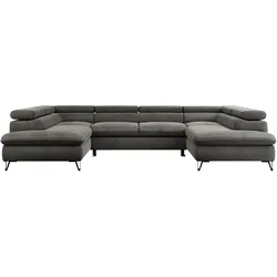 WOHNLANDSCHAFT PEDRO U Velvet Dunkelgrau