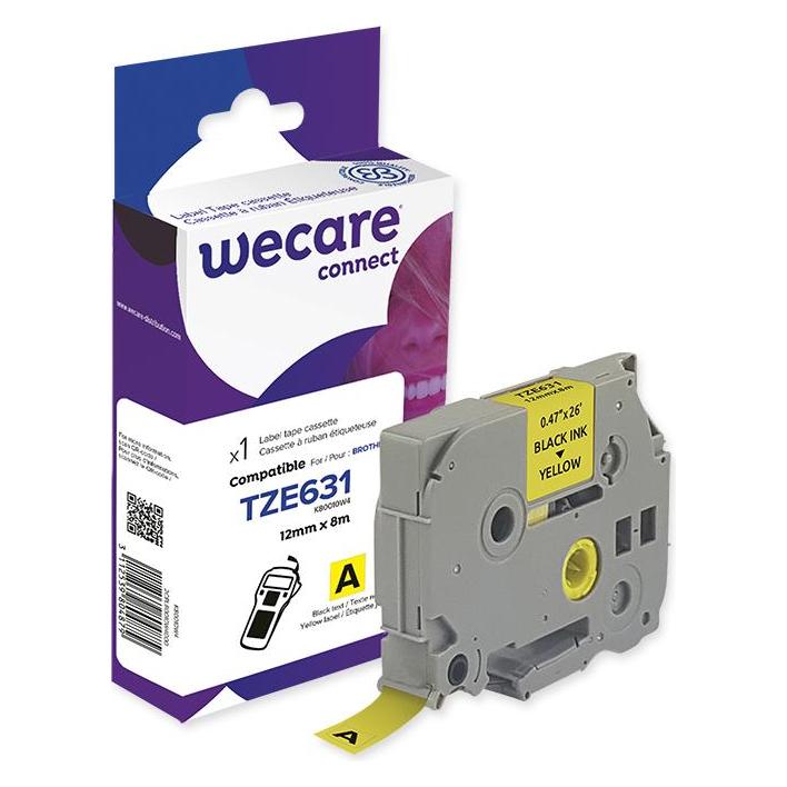 Wecare Schriftband kompatibel zu BROTHER TZE-631 schwarz auf gelb (1.20 cm, Schwarz, Gelb) (K80010W4)