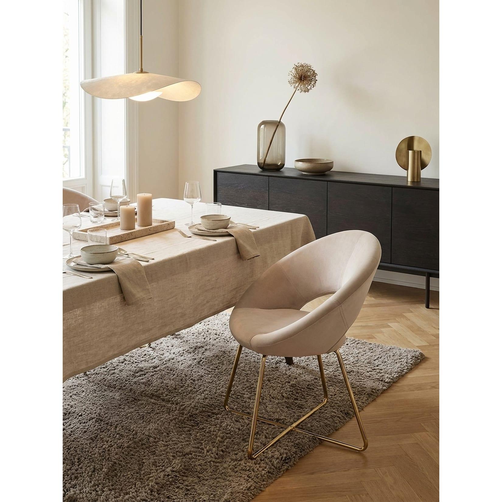 Esszimmerstuhl aus Samt Beige mit goldfarbenem Metallgestell