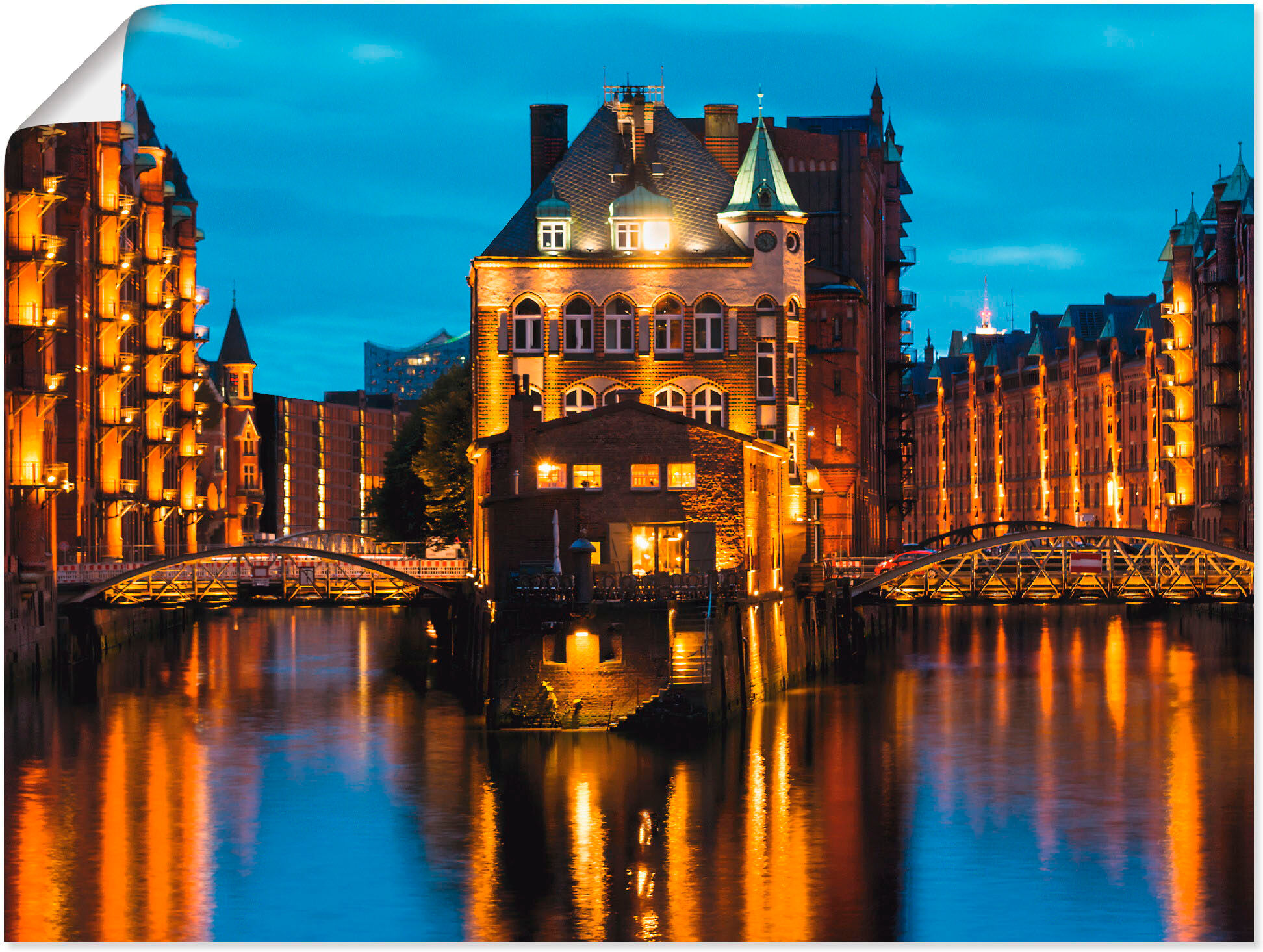 Wandbild ARTLAND "Teil der alten Speicherstadt in Hamburg", blau (farbe bild(er): blau), B:40cm H:30cm, Bilder, Wandbild, als Leinwandbild, Poster in verschied. Grössen farbe bild(er): blau B/H/T: 40cm x 30cm, Poster Deutschland Querformat, 1 Stk.