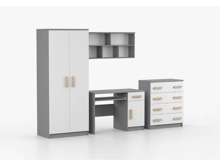 Kinderzimmer Komplett - Set JONAS II 02 (4-teilig) Grau Weiß Sonoma Eiche