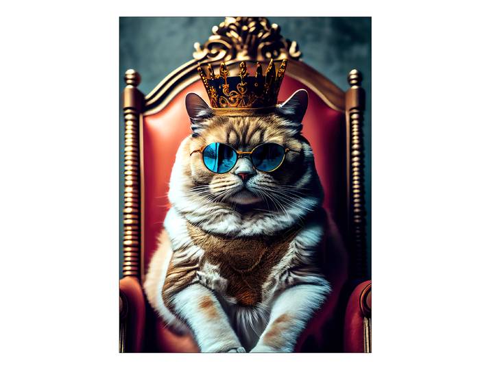 Glasbild The Cat Is King Floatglas Rot/Gold/Grau 60 x 80 x 1cm